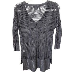 Rock & Republic Gray Knit Tunic Top V Neck‎ 3/4 Sleeve Size Small Boho